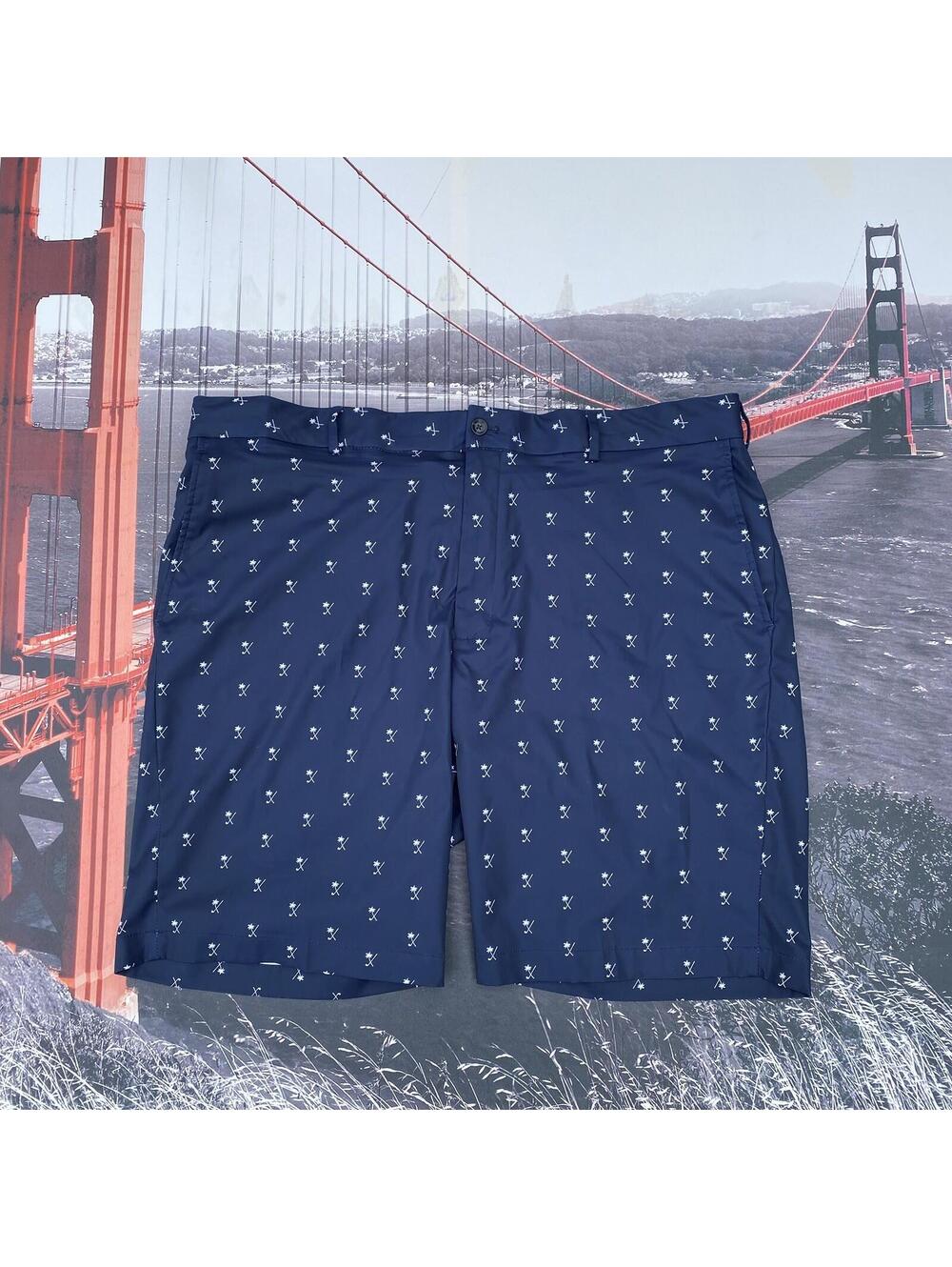 Walter Hagen Mens Perfect 11 Golf Shorts Navy Blue Palm Trees Sz 42~10" Inseam